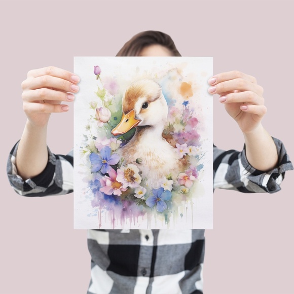 Wall Art Watercolor Floral Duck Illustration Print Poster Card Unframed - Picture 4 of 9